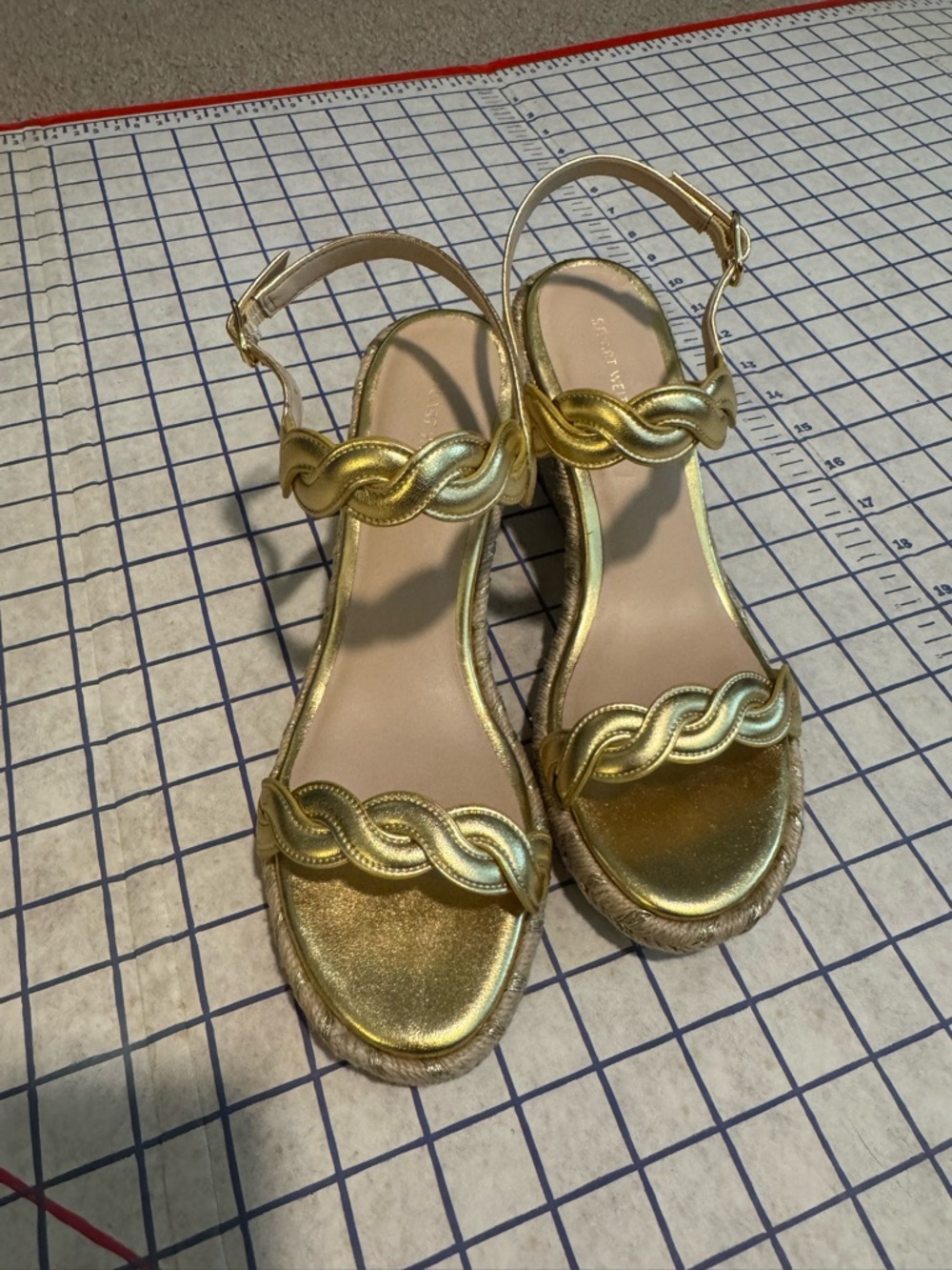 Stuart Weitzman Metallic Gold Braided-Strap Sandals